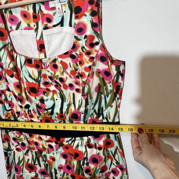 Milly Of New York Sheath Knee Dress Size 8 Poppy Floral Square Neck Dressy Party - Picture 7 of 11